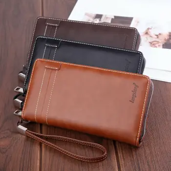 

New Men Women Bifold Long Wallets Leather Solid Color Purse Unisex Zipper Money Bag Luxury For Men's Clutch Card Wallet Fashion