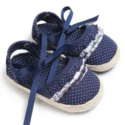 Для новорожденных обувь для девочек принцесса Для детей, на лето в Горошек Мэри Джейн с бантом на мягкой подошве первые ходоки кроватки