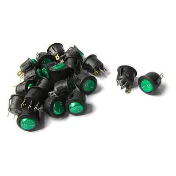 

20PCS 250V/6A 125V/10A AC SPST 3P Green Lamp Panel Mount Round Rocker Switch