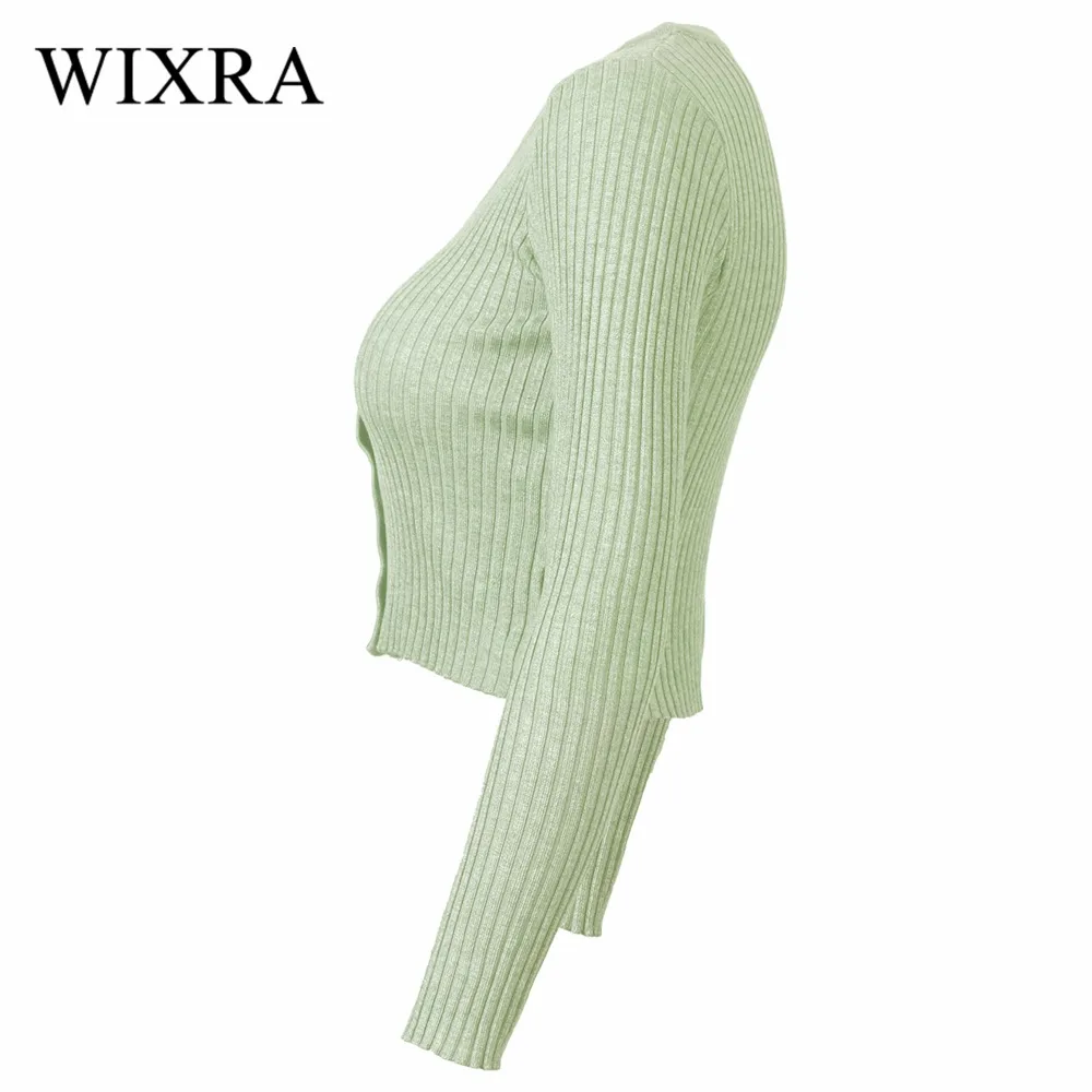Wixra دافئة و سحر جديد إمرأة سترة محبوك سترة معطف طويل الأكمام بالأزرار الإناث عارضة الخامس الرقبة المرأة قصيرة المحاصيل القمم