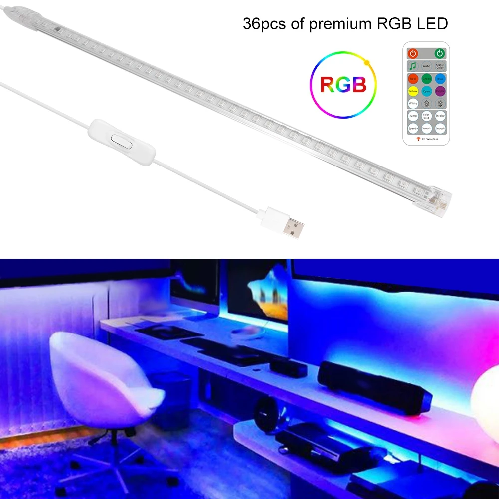 36LED звуковой с голосовым управлением RGB полосатый свет для бара ТВ настенный светильник с 20 клавишами пульт дистанционного управления