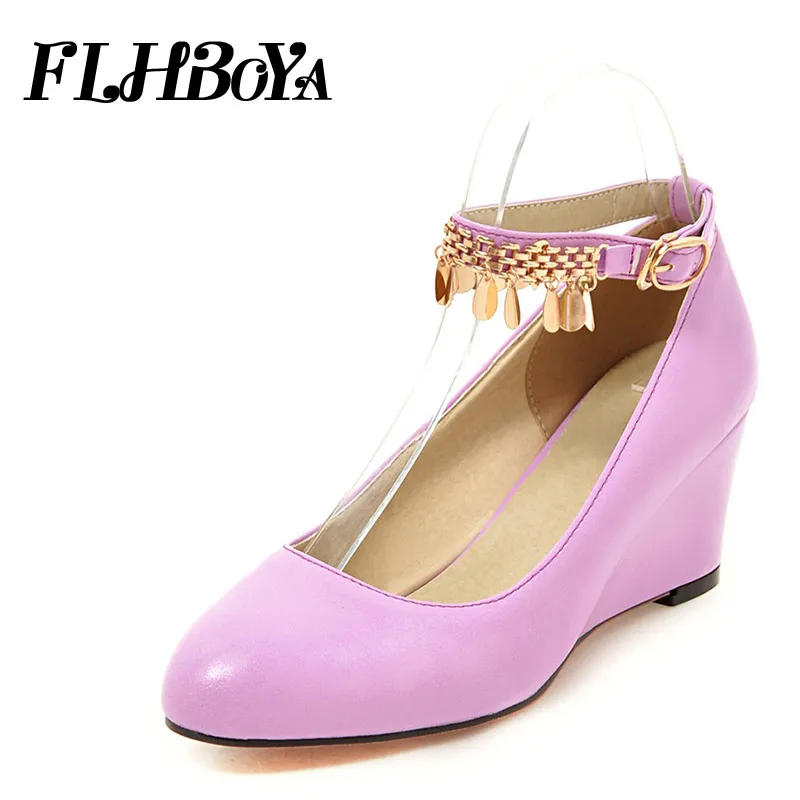 2018 New wedges Women Pumps Pointed Toe Mary Janes Shoes Sweet Pink