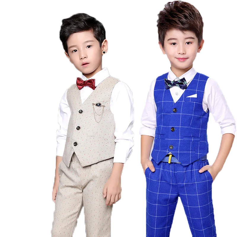 

2019 New Vest Pants 2PCS Kids Plaid Wedding Suit Brand Flower Boys Formal Tuxedos School Suit Kids Spring Clothing Set