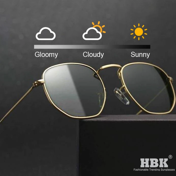 HBK, шестигранные обесцвечивающиеся женские солнцезащитные очки, поляризационные фотохромные многоугольные солнцезащитные очки, мужские очки ночного видения, защитные очки для вождения