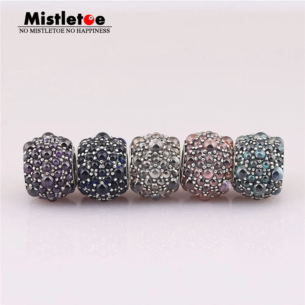 

Mistletoe 925 Sterling Silver Shimmering Droplets Charm, Pink Purple Blue Clear Red CZ Bead Fit European Bracelet Jewelry