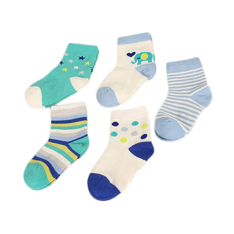 1 Lot=5pairs Kids Socks Lot Baby Boy Socks Cotton Warm Elephant Striped