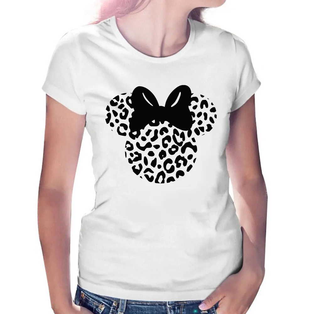Camiseta Mujer футболка женские леопардовые футболки с мышью Kawaii цветы Мультфильм