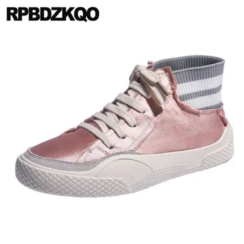 

designer shoes china women ladies lace up sneakers fashion casual white round toe satin 5 flats breathable 2018 trainers pink
