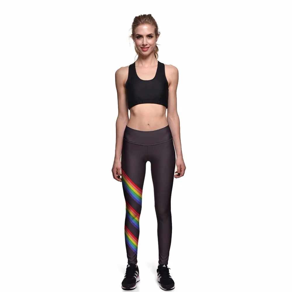 Summer new fashion personality rainbow striped casual leggings wild female sense Slim high waist nine points leggings Summer new fashion personality rainbow striped casual leggings wild female sense Slim high waist nine points leggings