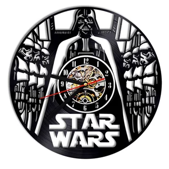 

Black Hollow CD Record Clock Creative Darth Vader Wall Hanging LED Clock The Star Wars Theme Antique Style Vinyl Wall Clock