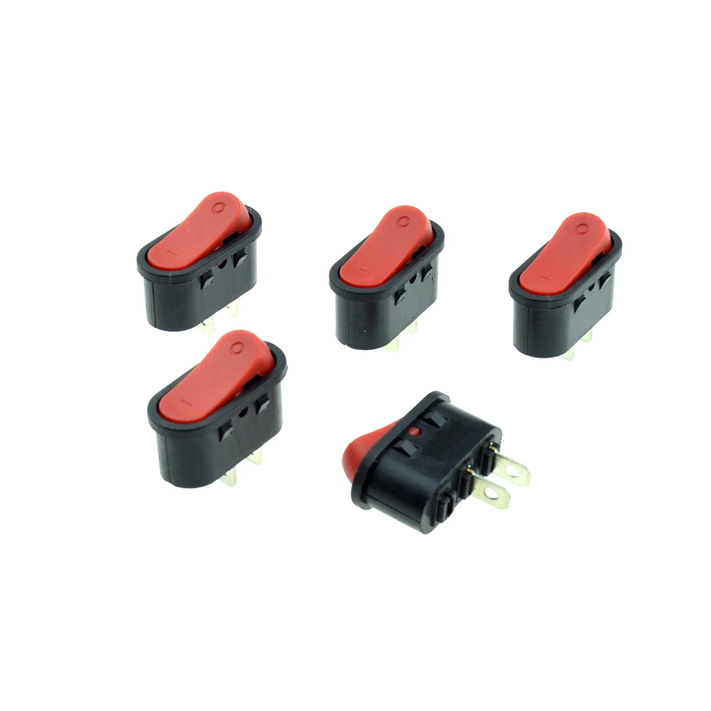 

5PCS Red Button Oval Rocker Boat Switch 2 Terminals SPST 2Positions ON-OFF Snap-in Panel Mount 3A/16A 250VAC