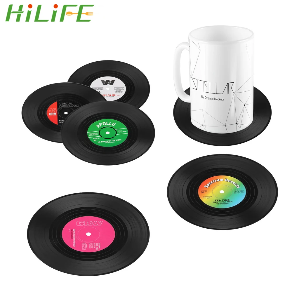 

HILIFE Coffee Drink Cup Mat Drink Coasters Table Cup Mat Placemat Non-slip Insulation Pad Tableware Gadgets Retro CD Modeling