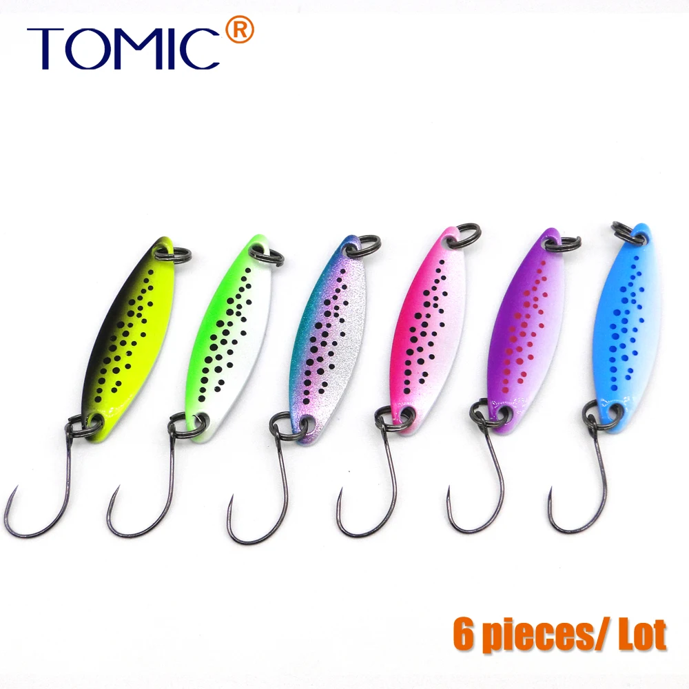 

Tomic 6pcs Micro fishing lures wobbler Narrow ultralight metal brass trout spoons single hook hard bait spinner stream pesca