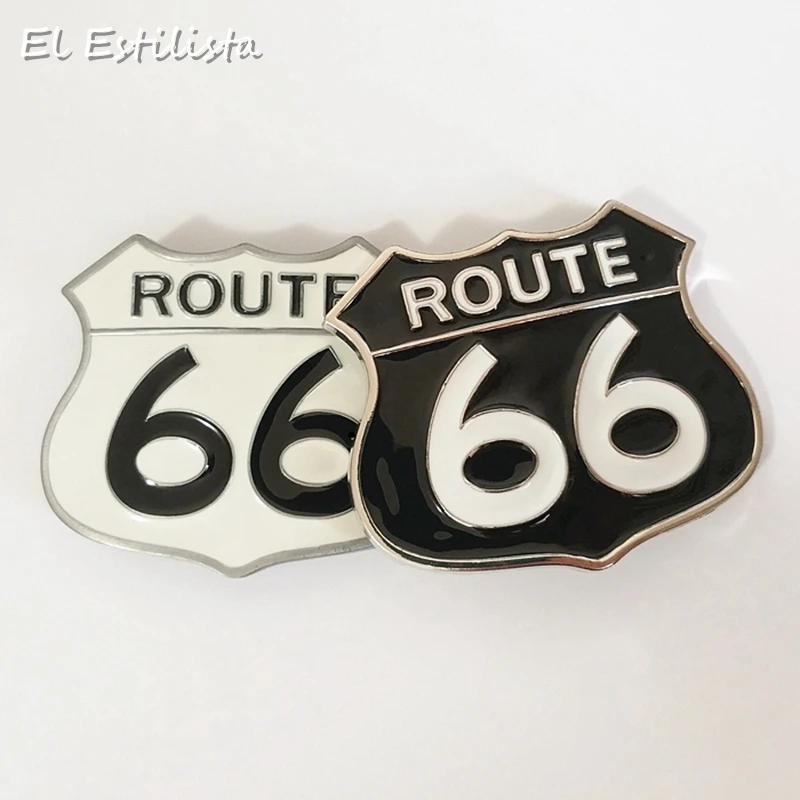 

Brand Mens Classic Route 66 Belt Buckle White Black Metal American Historic Buckles Cowboy Fashion Street Logo Jeans Accessories