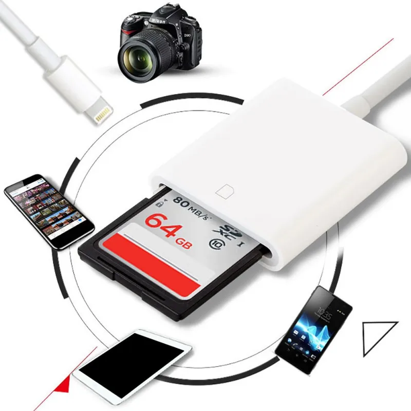 

Camera Reader SD Card Reader For Lightning to SD Card Connector Adapter For iphone iPad Mini Air IOS11.4 iphone 7 8 X