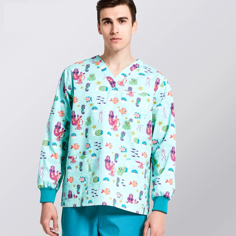 2018 New Arrival Print Medical Women Scrub Sets Dental Clinic Workwear