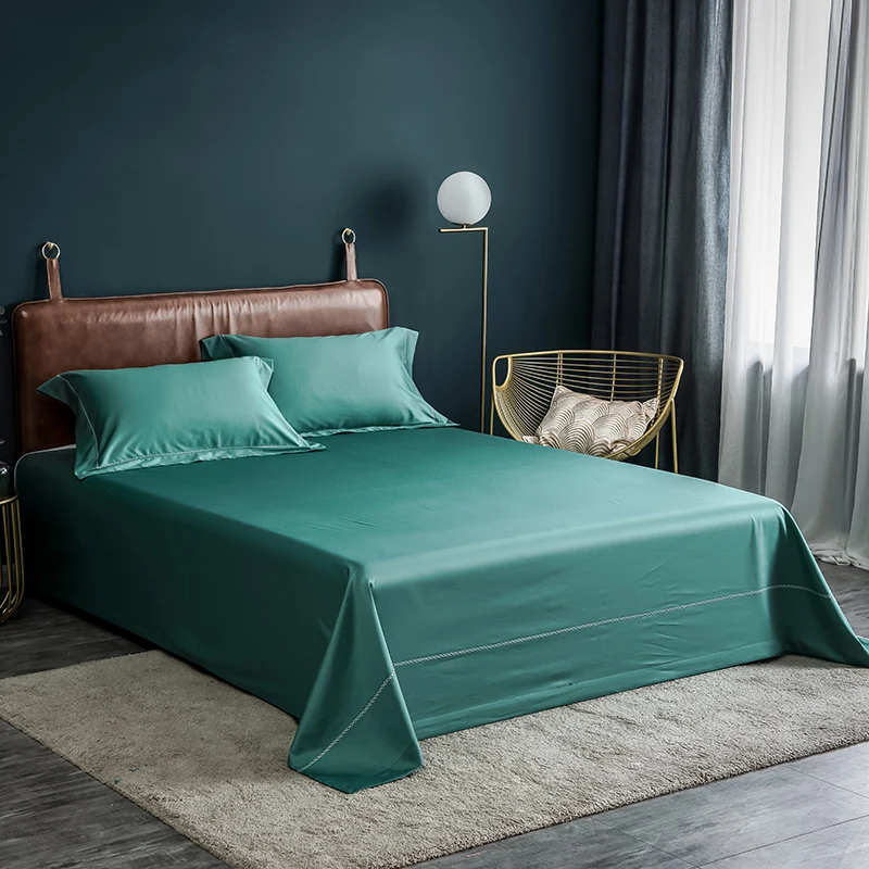  Egyptian Cotton Solid Color White Flat Sheet Embroidery Bed Sheet Top sheet Pillow sham Ultra Soft 