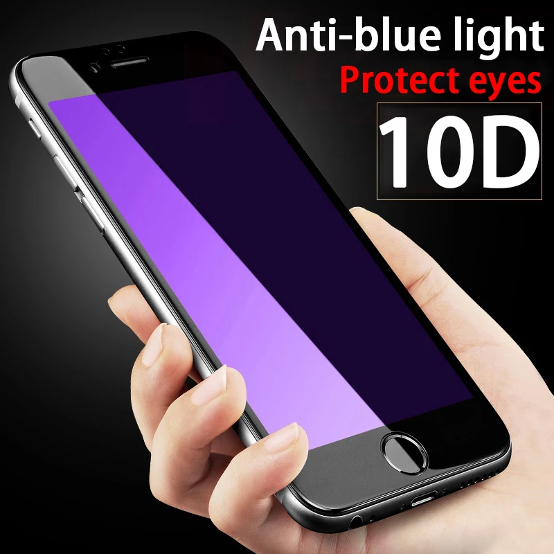 10D Anti-blau licht Gehärtetem Glas auf die für Apple iphone 6 6S 7 8 10 X S XR XS max 7plus 8plus