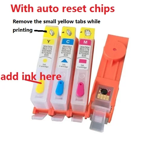 

INK WAY 4Pcs Refillable Cartridge for for HP655 suitable for HP3525 4615 4625 5525 etc.