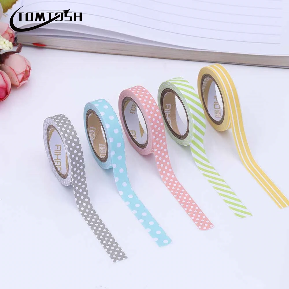 

TOMTOSH 5Pieces/Pack Candy Color Rainbow Striped Dots Tape DIY Decorative Tape Color Paper Adhesive Tapes