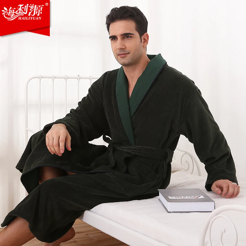 100 cotton bathrobes men bath robe thicken solid color plus size