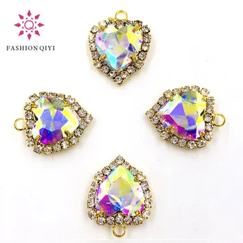 

NEW 12mm White AB heart shape gold base single loop Crystal button flatback Glass sew on rhinestones diy garment Accessories