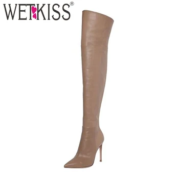 

WETKISS Big Size 43 2018 Sexy Over The Knee Women Boots Pu Footwear Warm Short Plush Boot Winter High Heels Lady Shoes