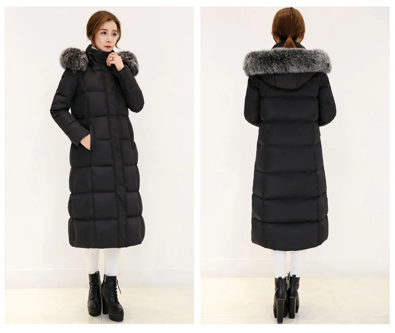 Women Winte Down Jacket Coat White Duck Down Long Parka Hooded Fur Collar Coat Women Paded Winter Coats Female 2018 As05 (5)