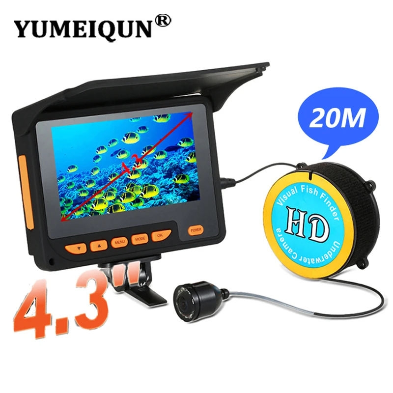 

YUMEIQUN 20M Underwater Camera Fish Finder HD 1000TVL Camera For Fishing Ice Fishing 4.3'' Monitor 8pcs Infrared Lamp Fishfinder