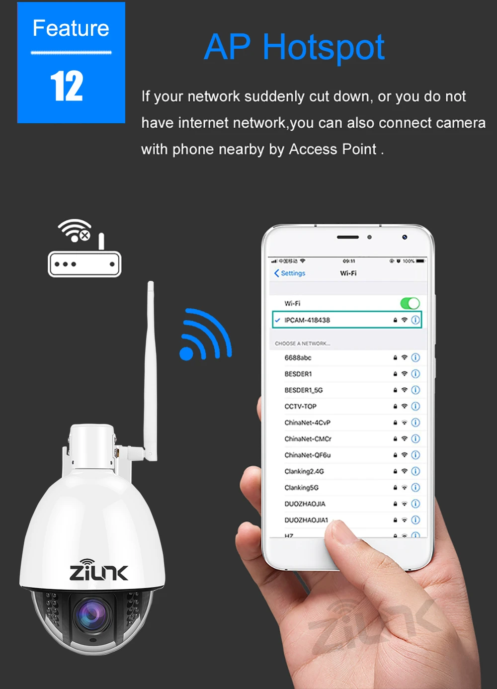 ZILNK 1080P HD PTZ wifi IP камера для улицы 5X Zoom Водонепроницаемая скоростная купольная H.264 Onvif камера для видеонаблюдения CCTV CamHi