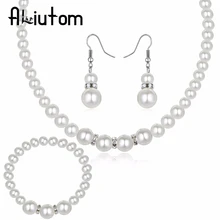 

ALIUTOM NEW High Quality Pearl Wedding Jewelry Set Crystal Necklace Jewelry Party Women Beads Bridal Earrings Jewelry gifts