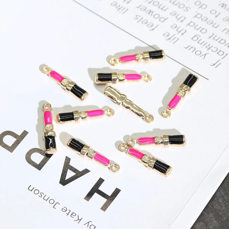 10pcs Lipstick Enamel Charms Drop Oil Jewelry Making Red Purple Pendant