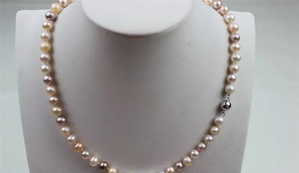 

Natural Multi colors Freshwater pearl necklace 6-7mm 18 8mm Magnet clasp