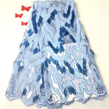 

Fashion African Lace Fabric High Quality Sky Blue Lace nigerian lace fabric 2019 high quality lace With 3d Sequins 5yards