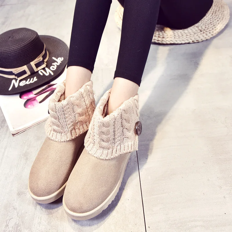 Г., зимние женские теплые шерстяные ботинки зимние ботинки с пуговицами, Корейская версия, милая хлопковая обувь на плоской подошве с рисунком