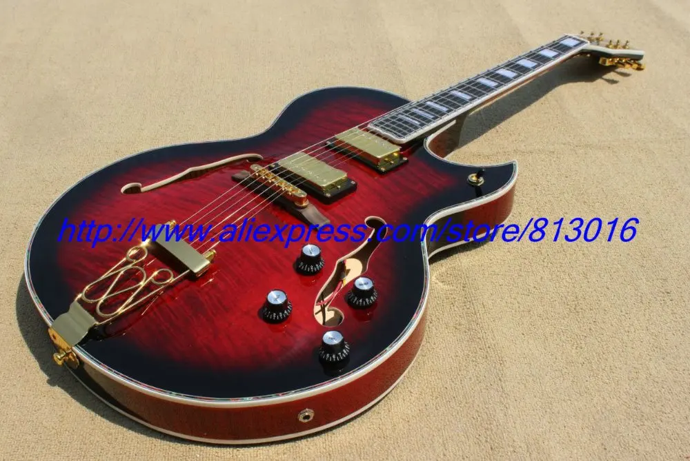 

Hot ! customised electric guitar, red with black burst, Ebony fingerboard, gold parts, zakk knobs.