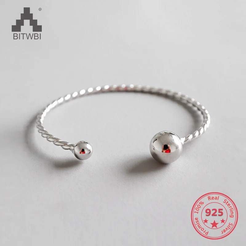

Authentic 925 Sterling Silver Jewelry Big and Small Round Beads Twisted Rope Bangles for Women pulseras mujer
