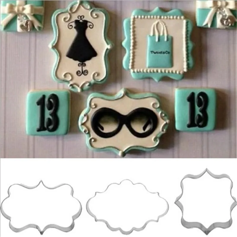 

3pcs Cookies Pastry Fondant Mold Stainless Steel Cake Mold Sugarcraft Decorating Frame Cutter Tools Square Rectangle Oval Moulds