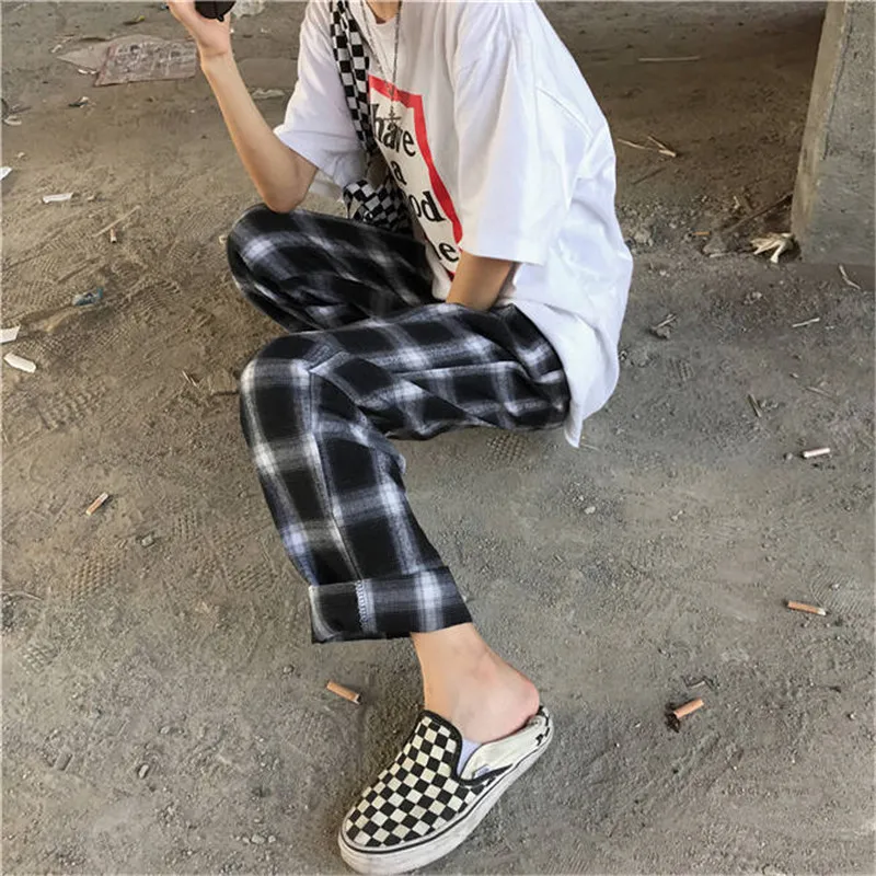 Модные японские брюки летние женские брюки Харадзюку в клетку Mori Girl крутые шаровары с принтом модные повседневные штаны в стиле хип-хоп для женщин