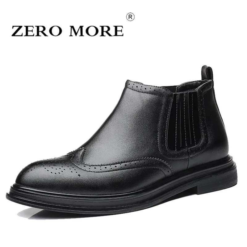 

ZERO MORE Mens Boots Fashion Slip On Brogue Shoes Men British Autumn Black Ankle Boots For Men Pointed Toe Men Boots Simplicity