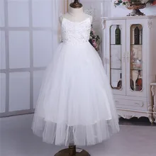 Коллекция года, Сетчатое платье с бретельками на бретельках и цветочным узором для девочек Пышное Бальное платье принцессы с высокой талией, платье для свадебной вечеринки, размеры от 2 до 14 лет