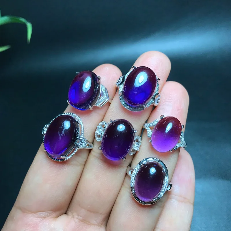 

MeiBaPJ 6 Styles Natural Smooth Surface Amethyst Gemstone Fashion Ring for Women Real 925 Sterling Silver Fine Charm Jewelry