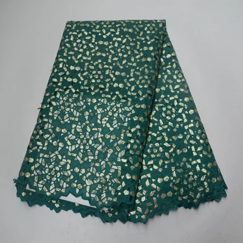 

New African lace fabric, organza fabric hollowed-out design Nigerian lace sequins with pearls and stones 5 yards/piece
