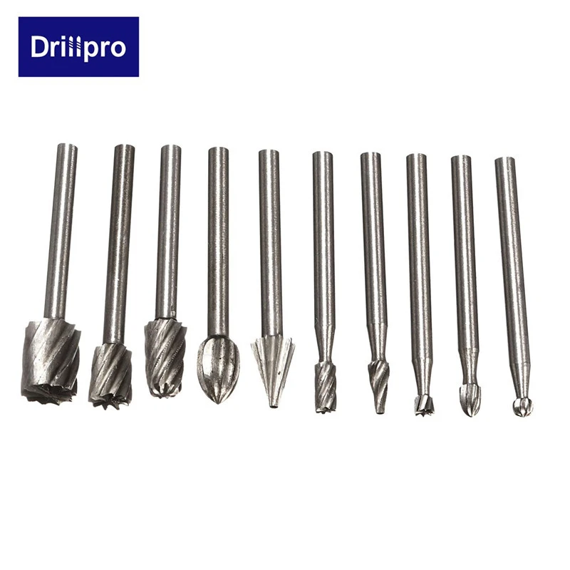 Drillpro 10 шт., 3,175 мм, HSS Фрезерные фрезы, сверла, фрезы для Dremel и роторной гравировки, аксессуары для станков