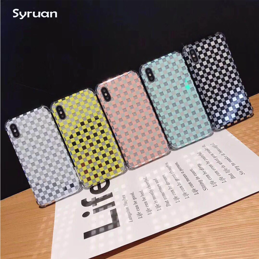 

IMD Grid pattern Cases on For iPhone X XS Max XR 8 7 Plus plating Scratch Phone Case Cover for iphone 8 7 6 6s plus Case