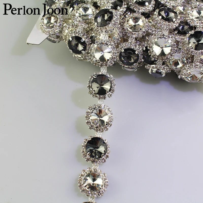 

1 yard black white glass rhinestone trim silver large crystal metal chain shoes wedding decoration accessories ML066