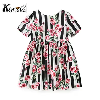 

Kimocat High quality vestido infantil Summer girl cotton D&G A rose stripe short-sleeved dress.4-10Year