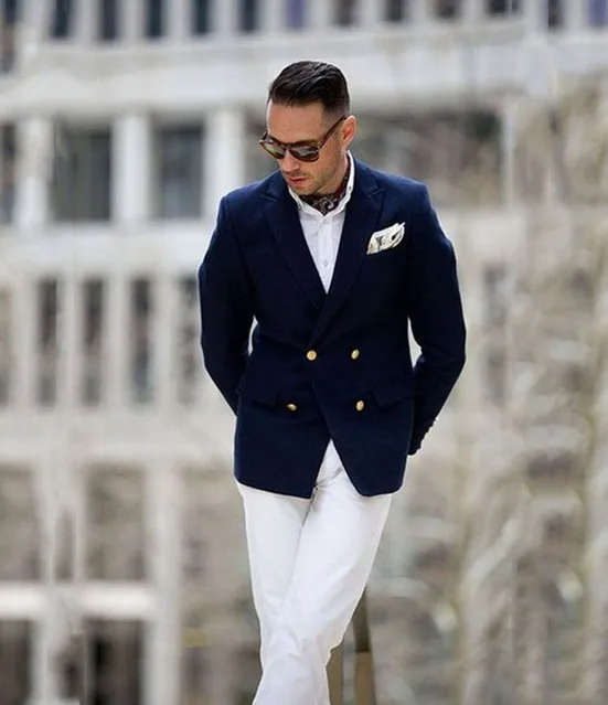 blue suit pants white shirt