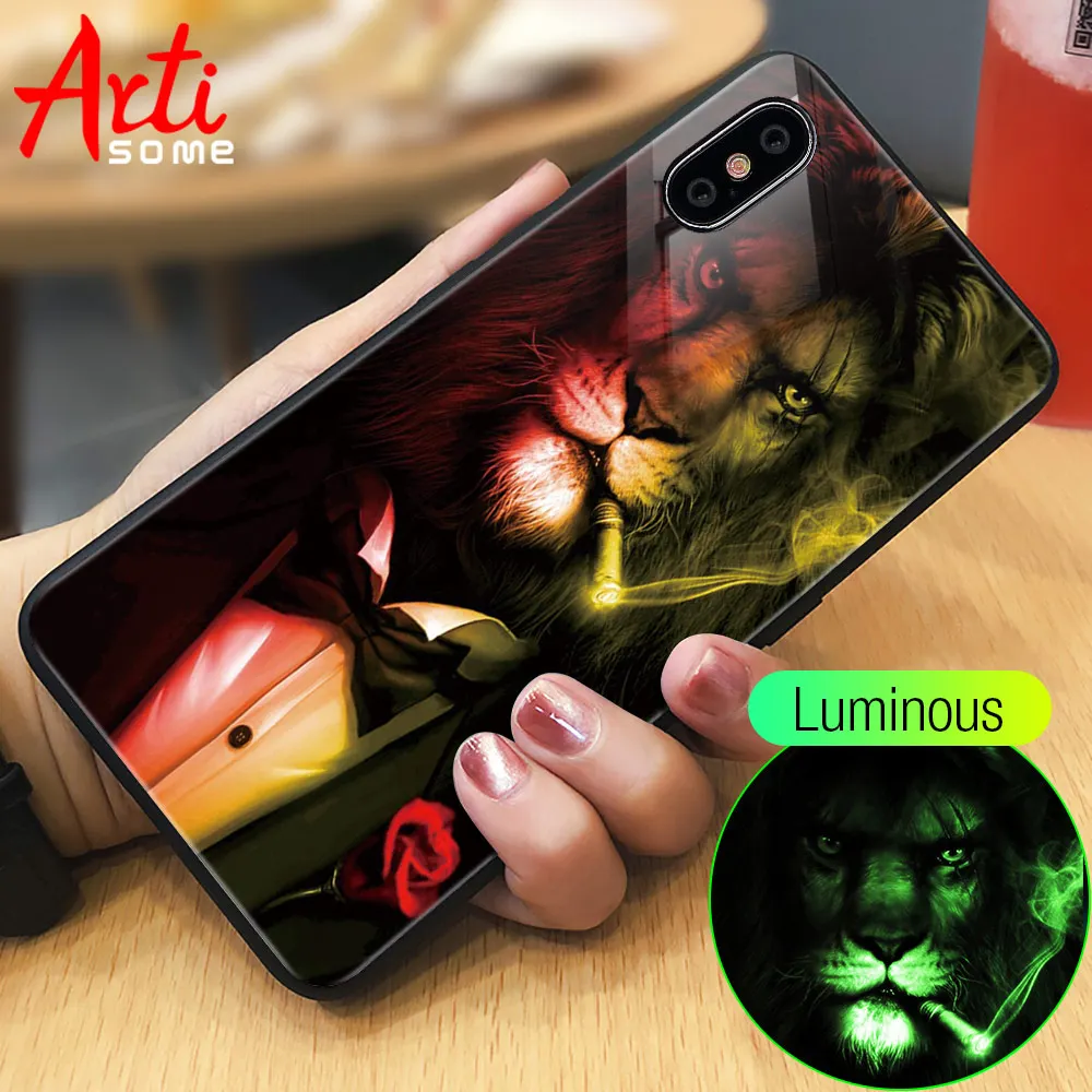 Светящийся чехол для iPhone X XS MAX 7 6 s 8 Plus 10 Роскошный ПК + закаленное стекло с узором