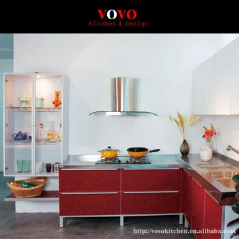 

Multicoloured red lacquer kitchen cabinet